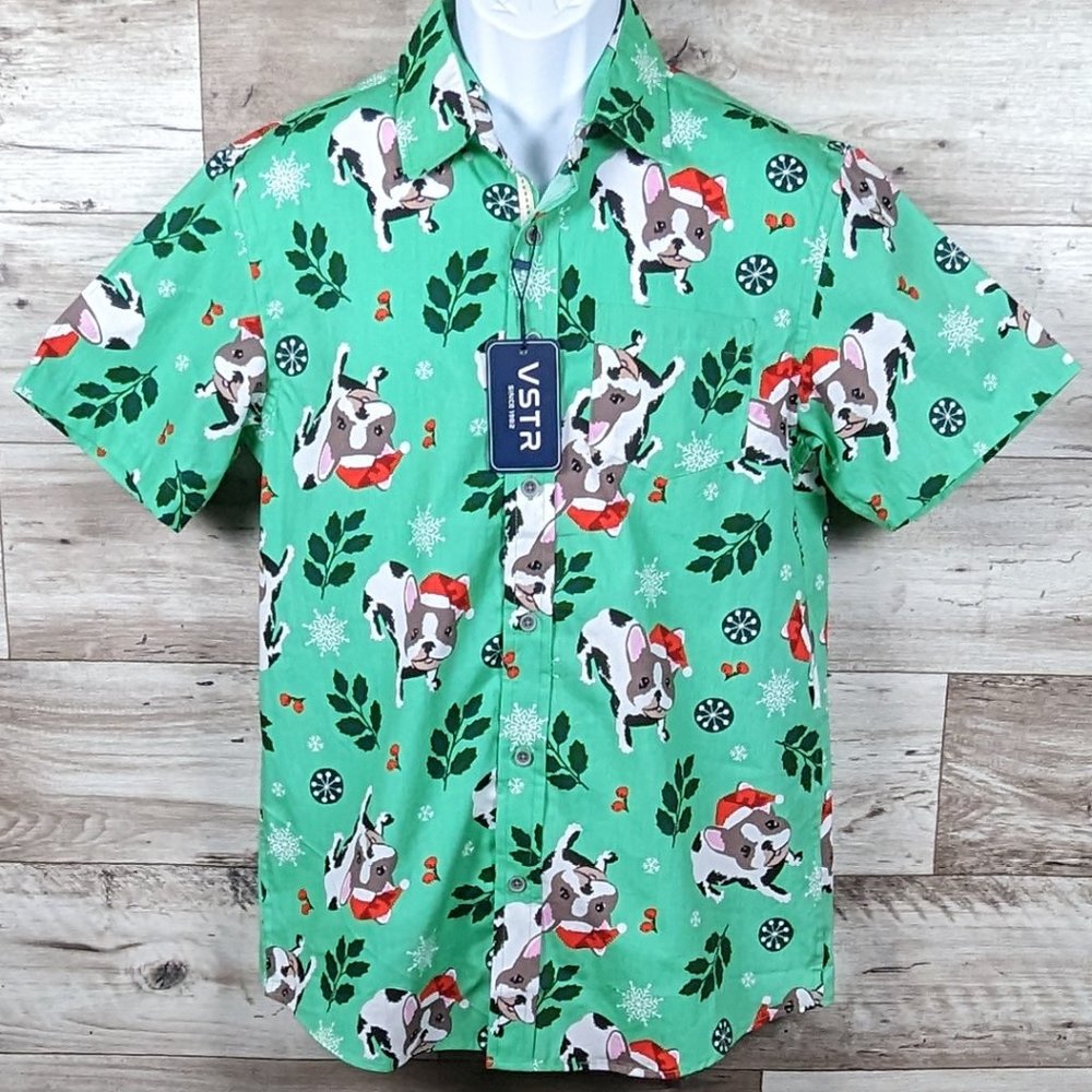 VSTR* Men's Short Sleeve Button Down Curved Hem Chest Pocket Shirt~‎ Size Small